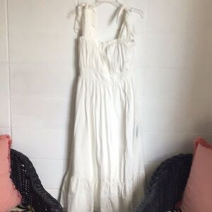 White Striped Tie Strap MIDI Dress